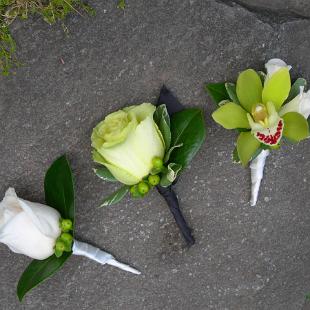 BF0348-Green, White and Black Boutonnieres