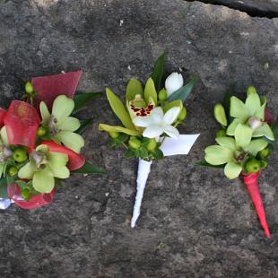 BF0456-Coral, and Green Boutonnieres and Corsages