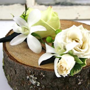 BF0612-Natural Ivory, White and Green Rose Boutonniere