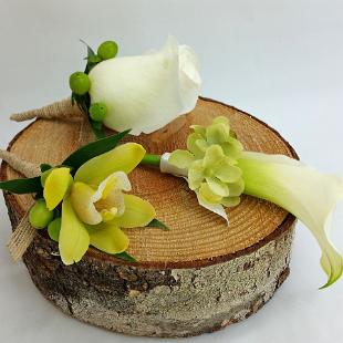 BF0706-Green Cymbidium Orchid  and White Mini Calla Boutonnieres