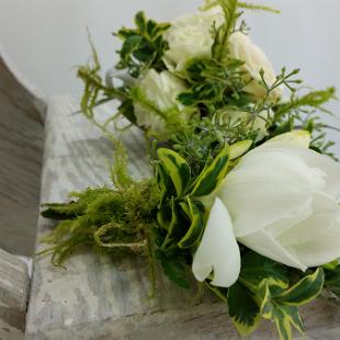 BF0749-White Natural Woodland Moss and Freesia Boutonniere