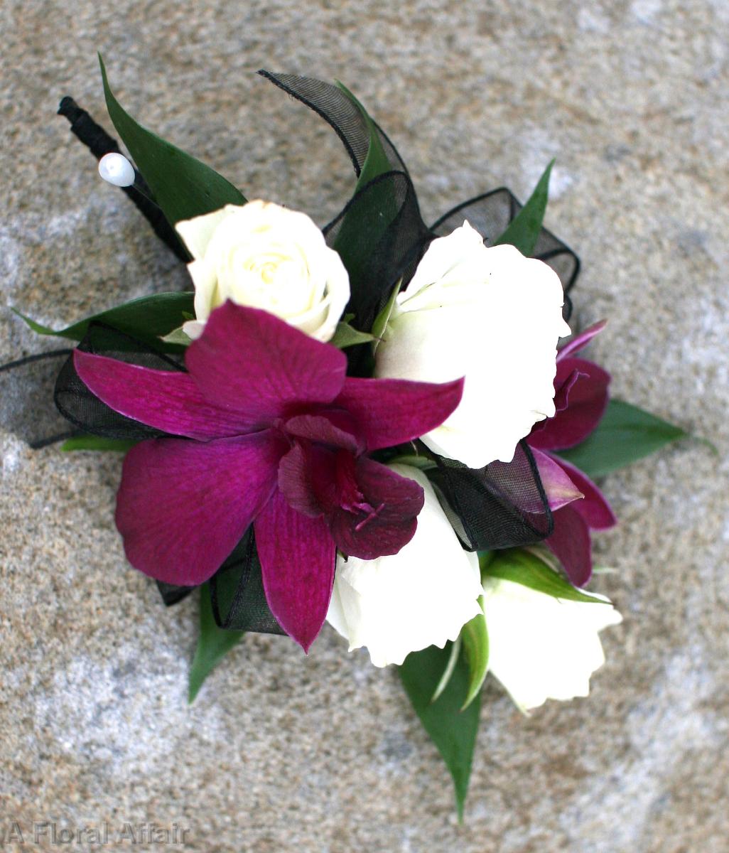 BF0478-Purple, White and Black Pin Corsage