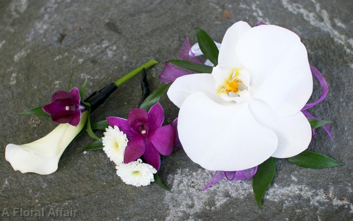BF0499-Phalaenopsis and Dendrobium Orchid Corsage and Boutonnieres