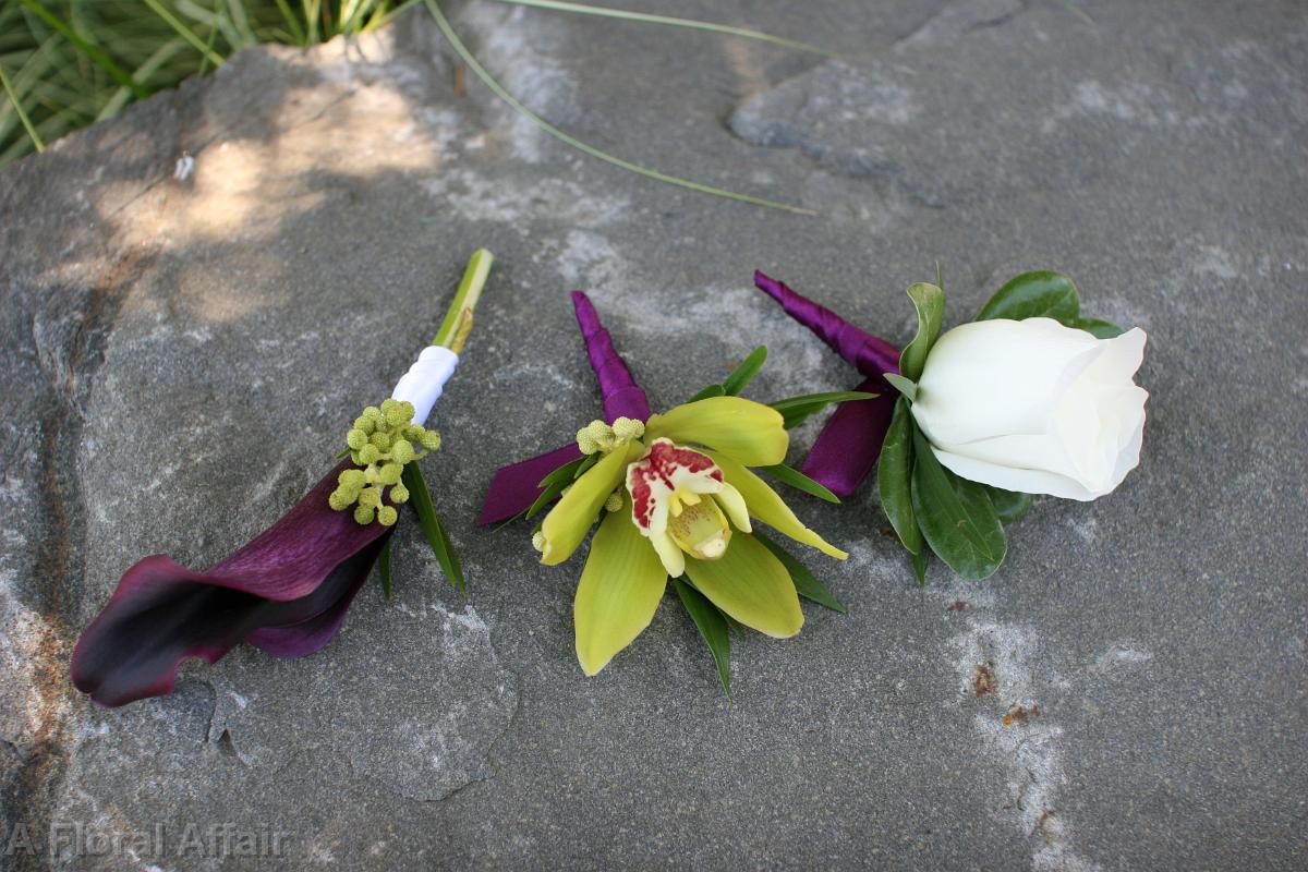 BF0512-Amethyst, Green and White Boutonnieres