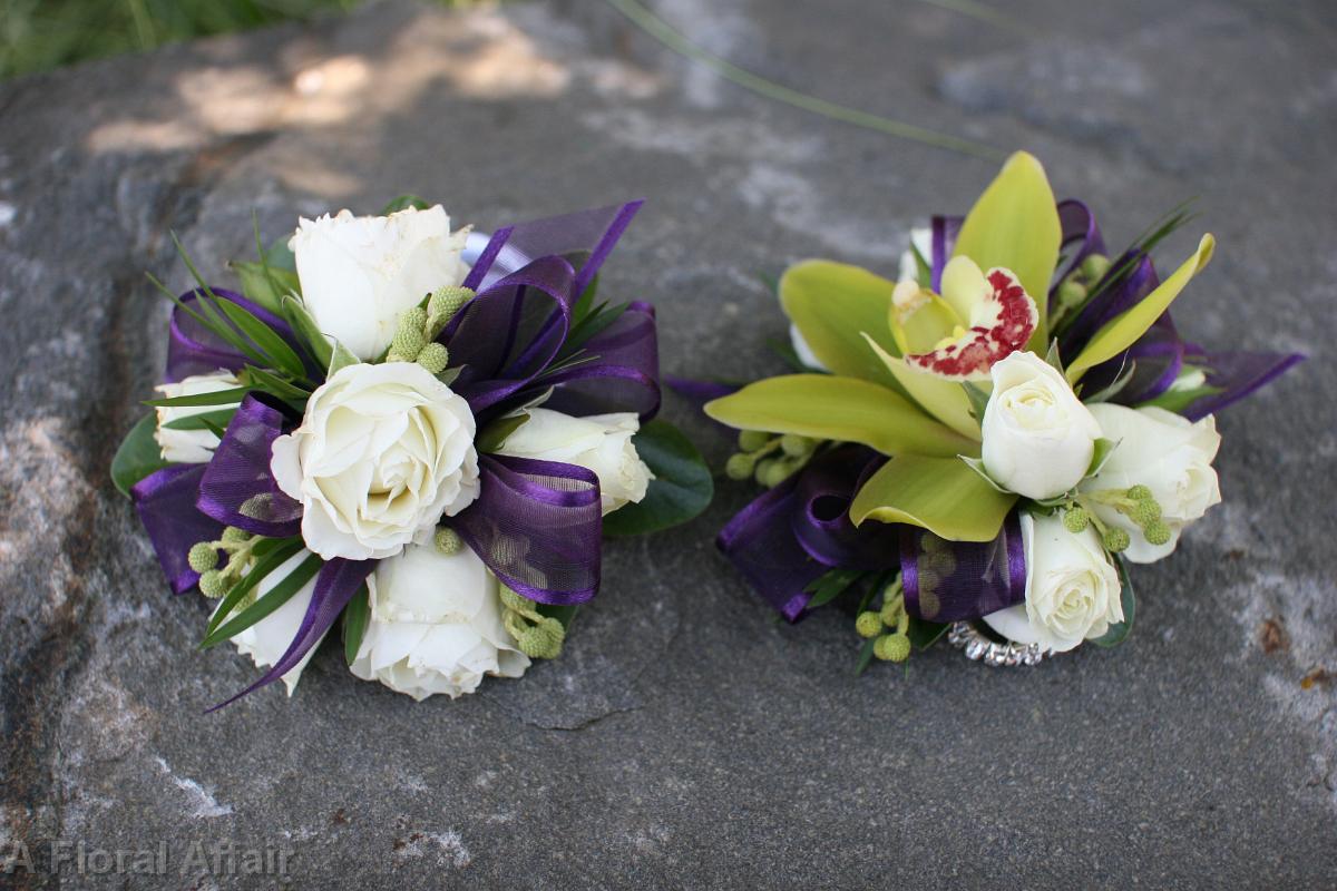 BF0513-Amethyst Green and White Corsages