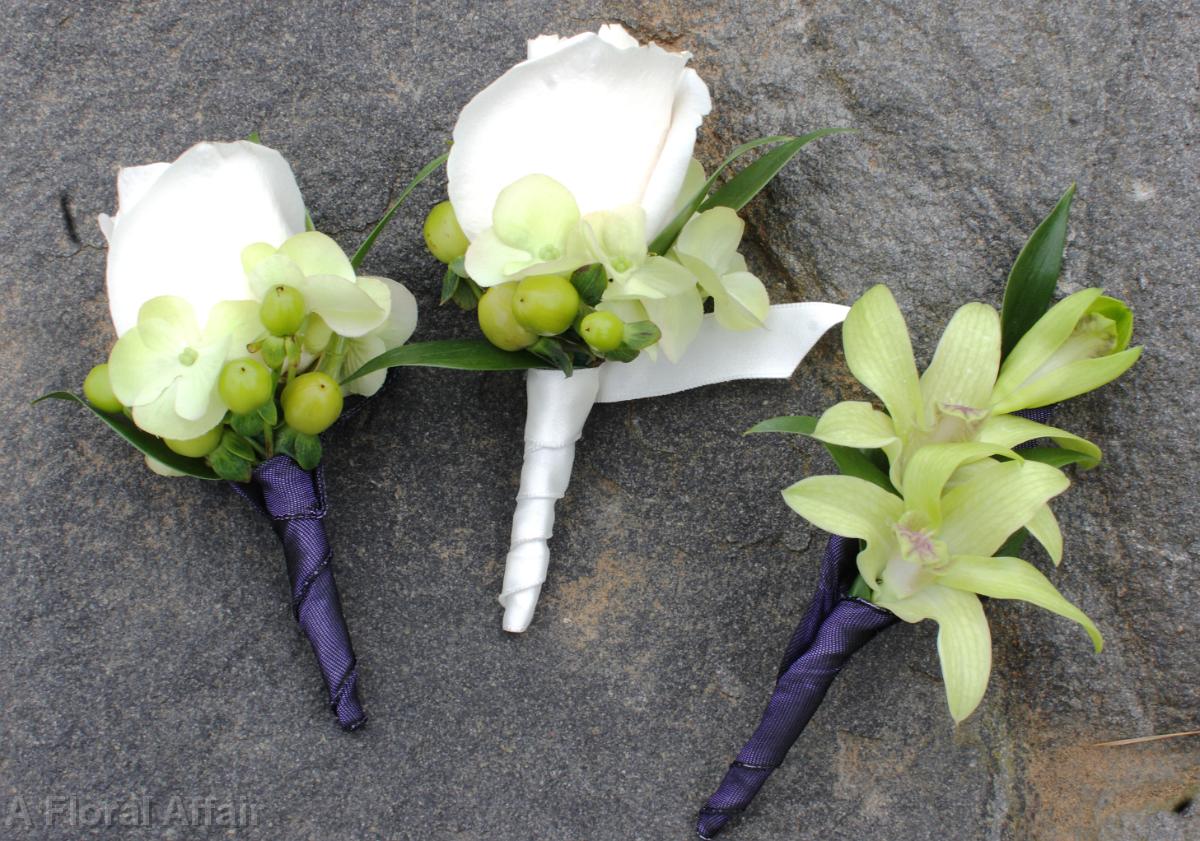BF0562-Green, White and Lapis Boutonnieres