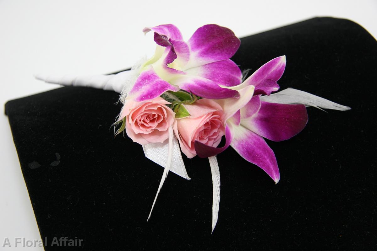 BF0617-Orchid and Feather Boutonniere