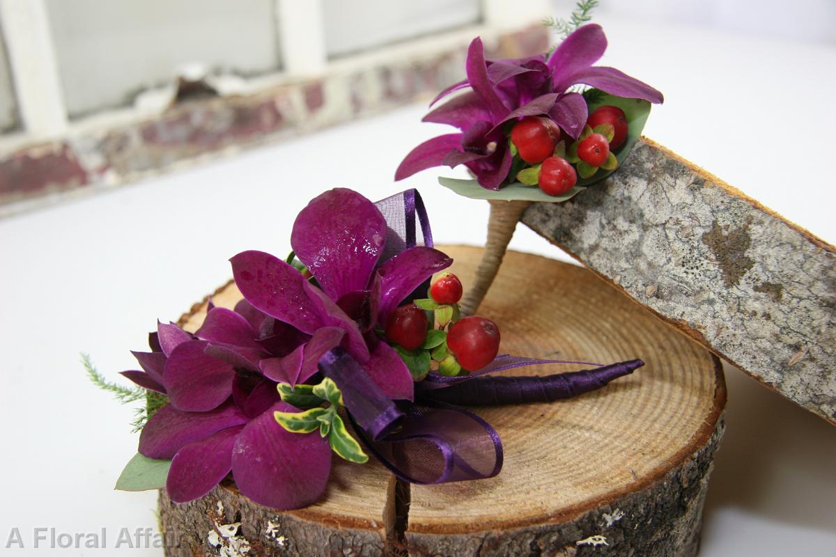 BF0620-Plum and Red Orchid Corsage
