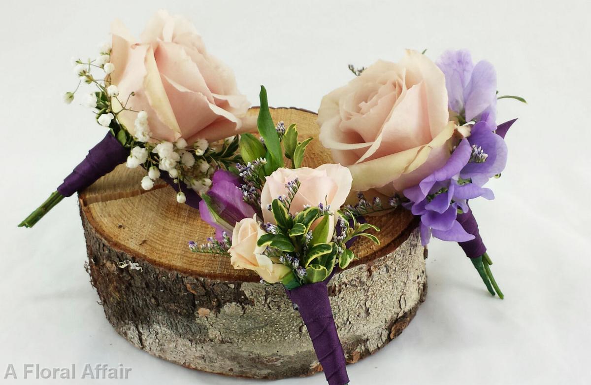 BF0655-Blush and Purple Boutonnieres