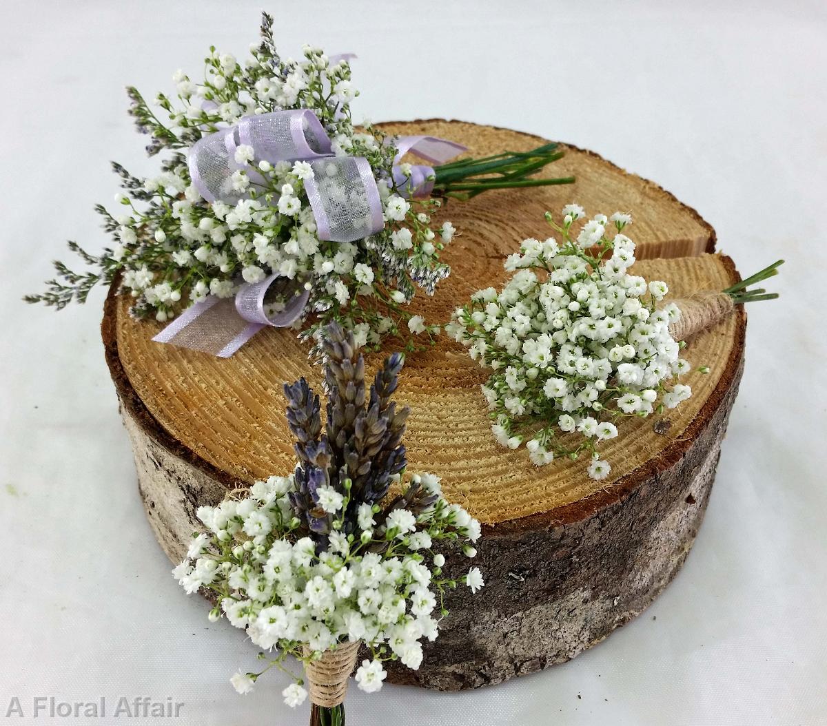 BF0680-Lavender and White Baby's Breath Boutonnieres