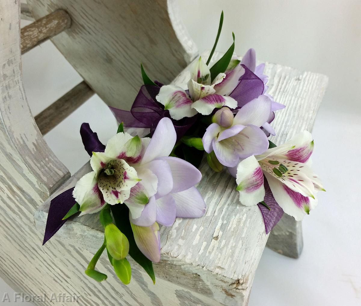 BF0715-Lavender Freesia and Alstroemeria Boutonniere and Corsage