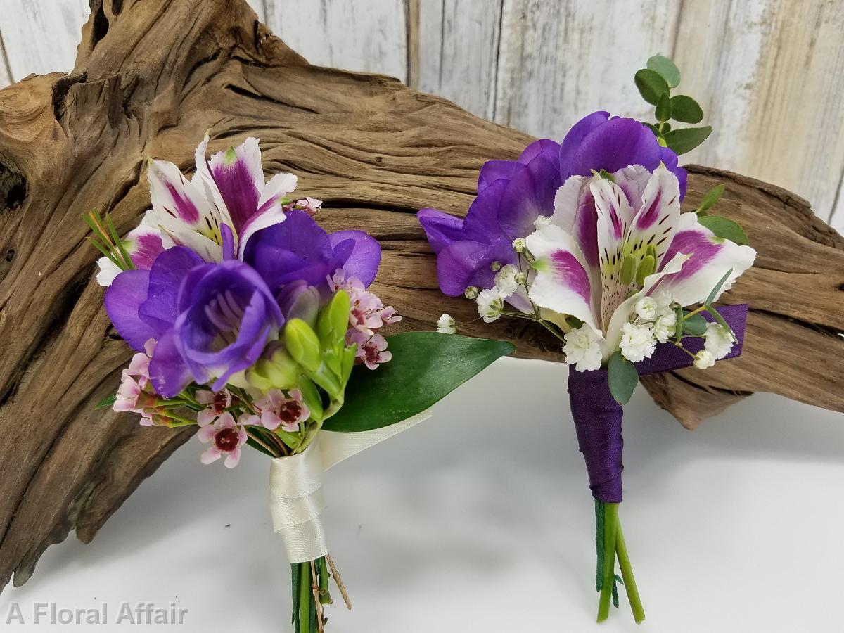 BF0754-Purple Freesia and Alstromeria Boutonniere