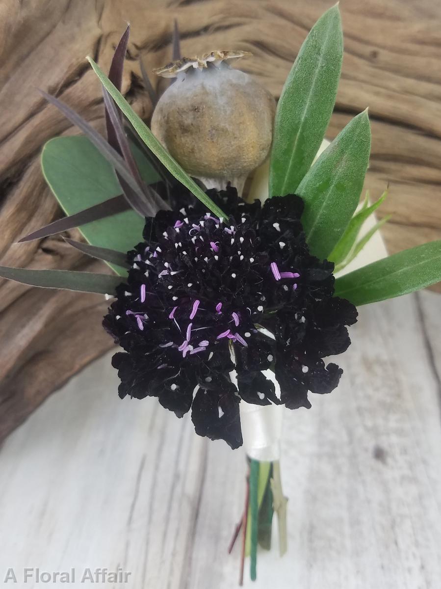 BF0782-Scabiosa and Poppy Pod Boutonniere