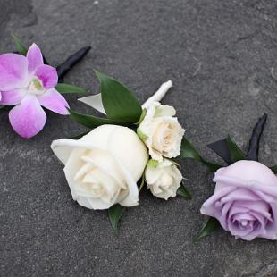 BF0479-Wisteria, Ivory and Black Boutonnieres