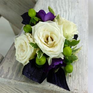 BF0708-Ivory, Purple and Green Wrist Corsage