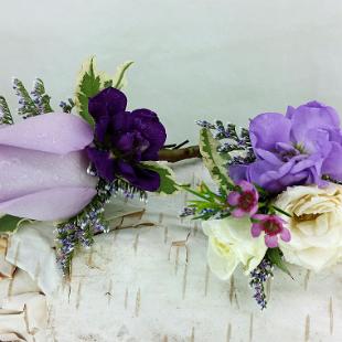 BF0734-Lavender and Purple Rose and Stock Boutonnieres