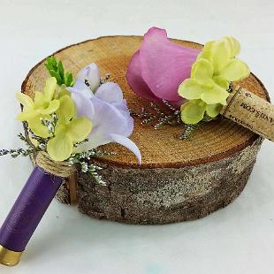 BF0742-Lavender and Purple Shot Gun Shell and Wine Cork Boutonnieres