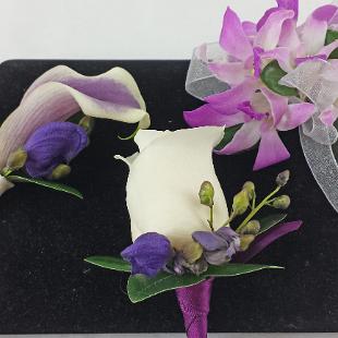 BF0752-Picasso Mini Calla, Rose and Dendrobium Orchid Boutonnieres