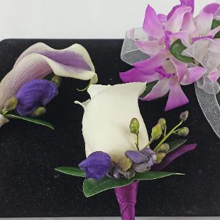 BF0752-Picasso Mini Calla, Rose and Dendrobium Orchid Boutonnieres