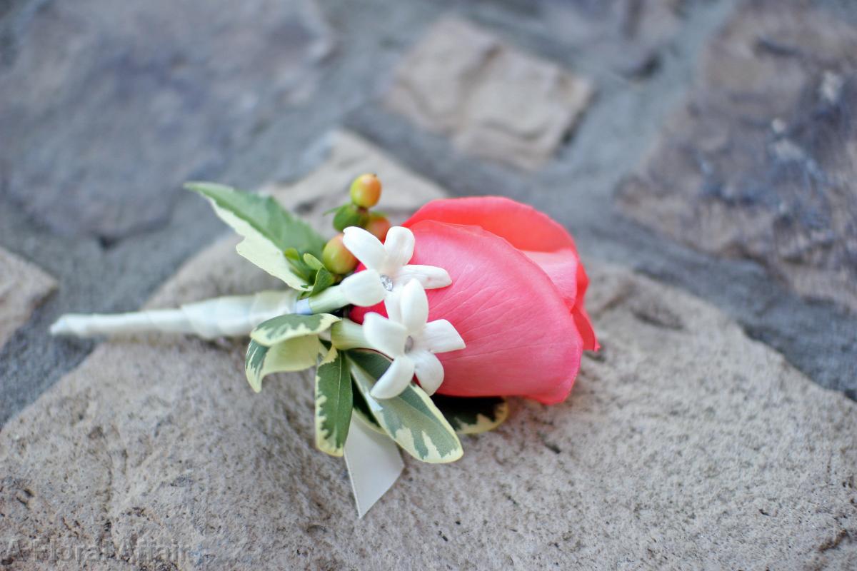 BF0447-Persimmon and White Boutonniere
