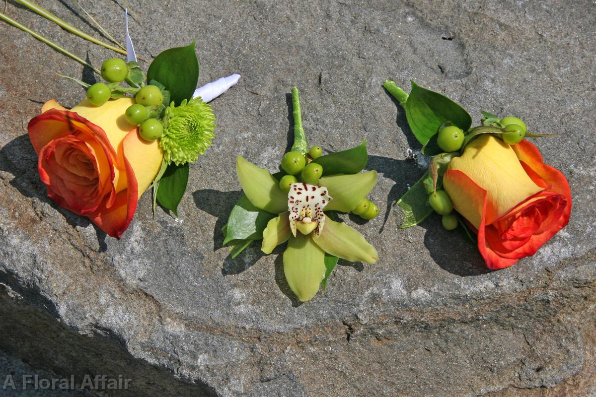 BF0569-Orange, Yellow and Green Boutonnieres