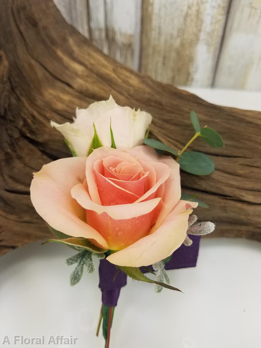 BF0756-Peach Spray Rose Boutonniere