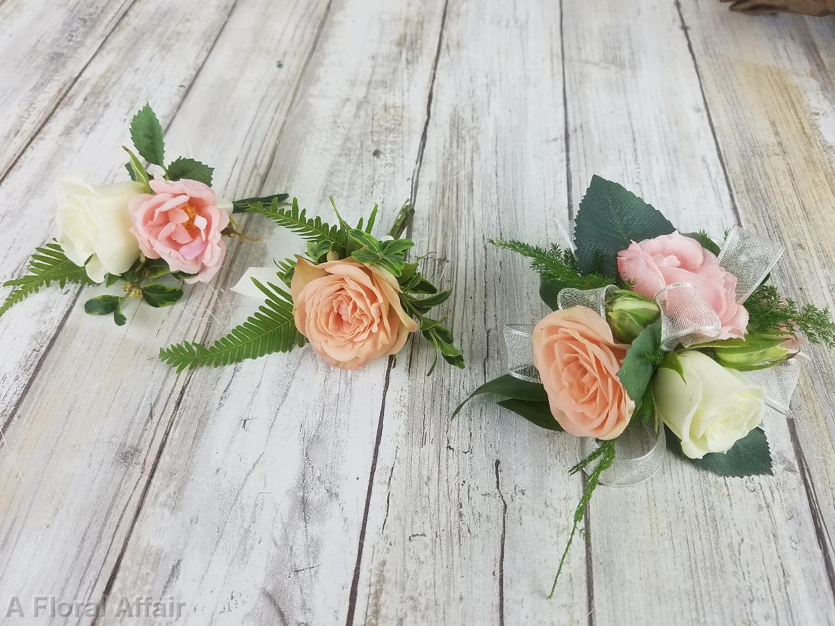 BF0774-Blush and Light Orange Boutonniere's and Corsage