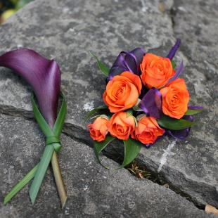 BF0468-Eggplant and Orange Boutonniere and Corsage