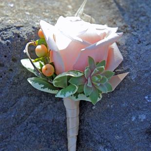 BF0577-Peach and Succulent Boutonniere