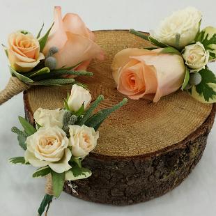 BF0658-Romantic Peach and Ivory Boutonnieres
