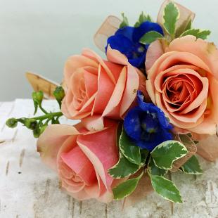 BF0736-Peach Orange and Cobalt Blue Corsage