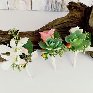 BF0762-White and Coral Succulant Boutonniere's