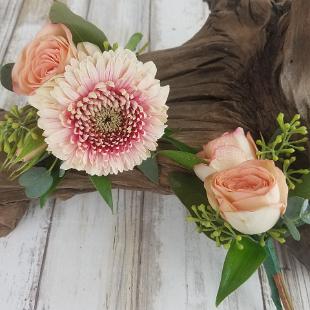 BF0768-Peach Gerbera Daisie and Spray Rose Boutonniere's