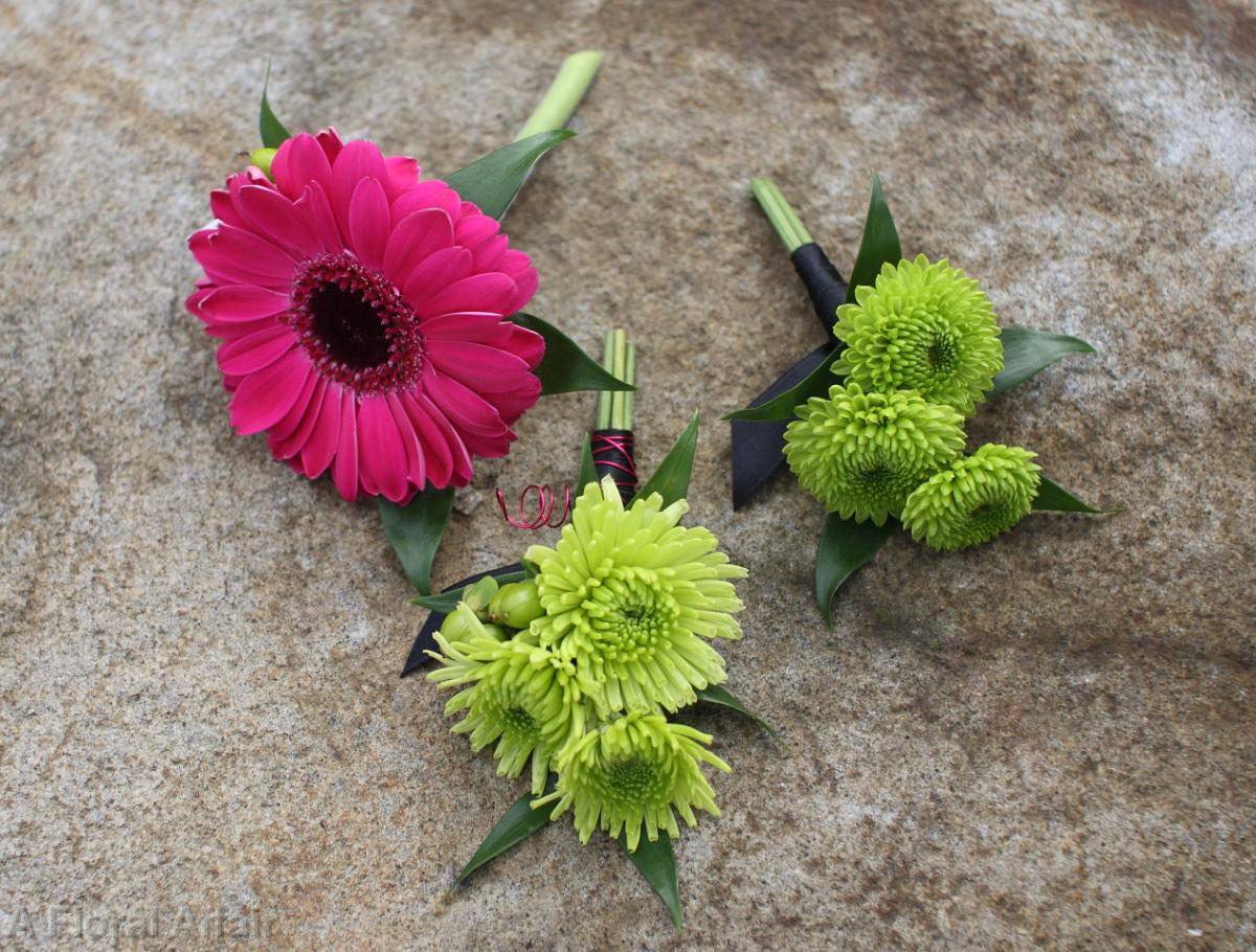BF0476-Hot Pink and Green Boutonnieres