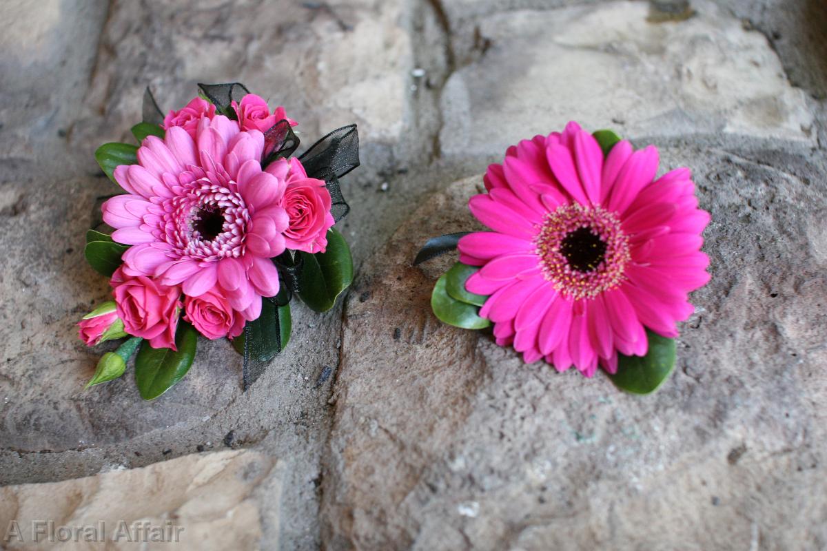 BF0496-Fun Pink Gerbera Daisy Corsage and Boutonniere