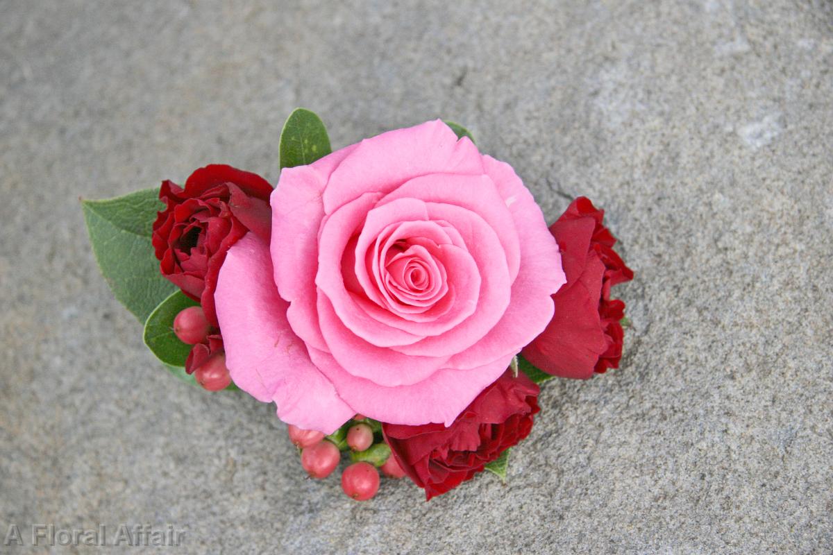 BF0590-Pink and Red Rose Corsage