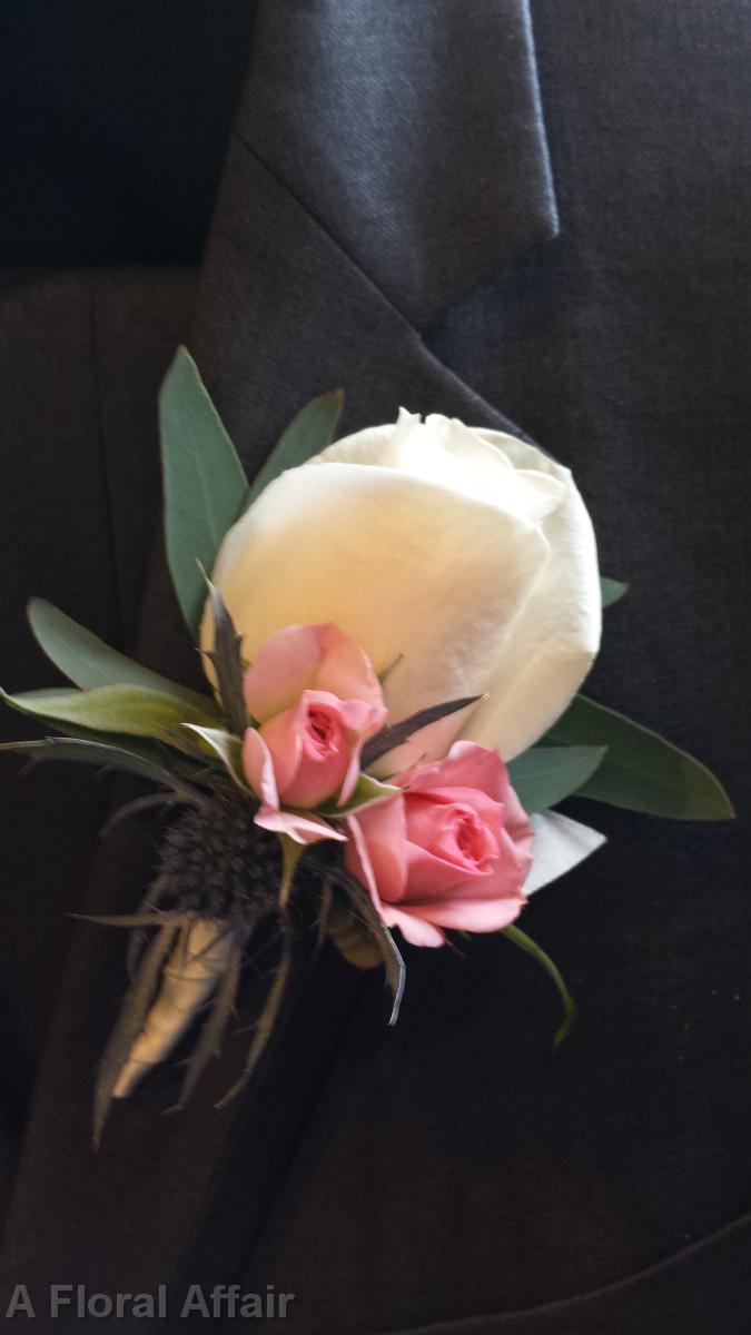 BF0644-Romantic Garden Ivory and Pink Boutonniere
