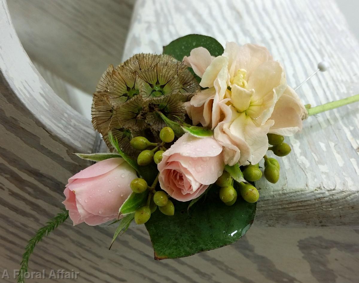 BF0704-Organic Green and Peach Boutonniere