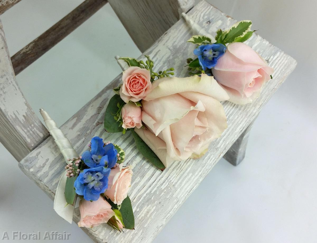 BF0711-Ballet Pink and Cornflower Rose Boutonnieres
