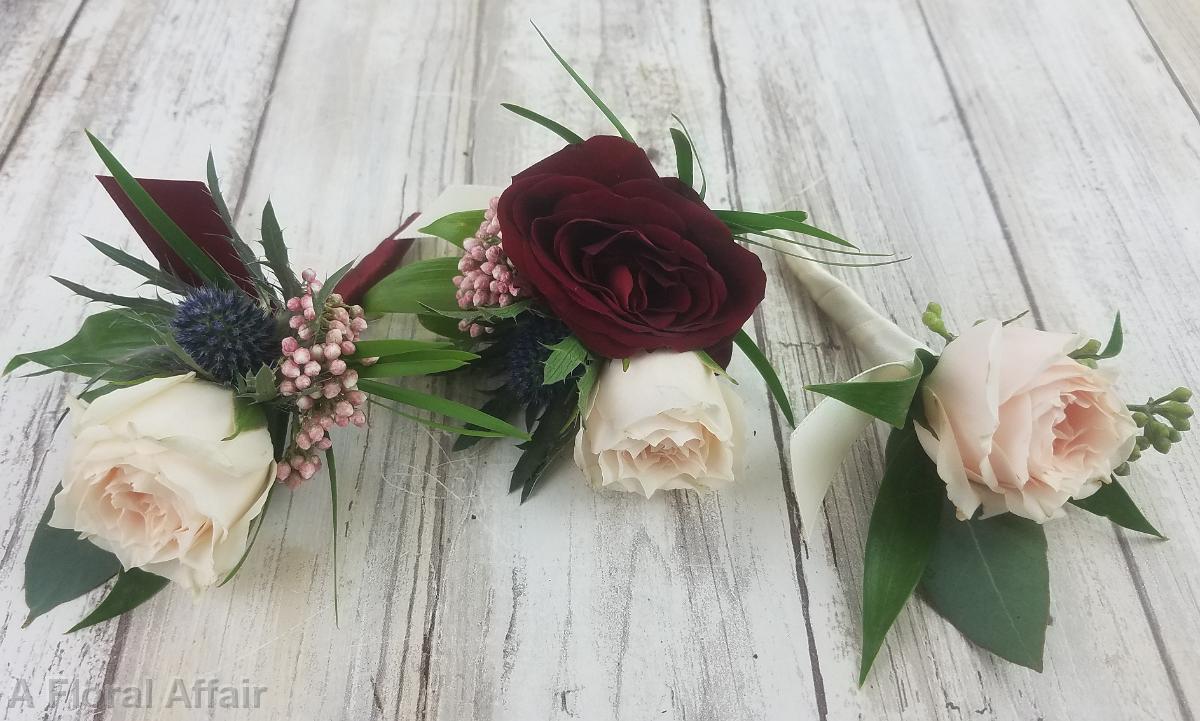 BF0778-Blush, Deep Red and Blue Boutonniere's