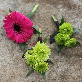 BF0476-Hot Pink and Green Boutonnieres