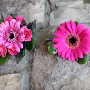 BF0496-Fun Pink Gerbera Daisy Corsage and Boutonniere