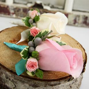 BF0636-Pink, Ivory and Blue Boutonniere
