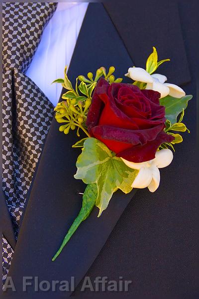 BF0087-Red Rose, Stephanotis and Ivy Boutonniere