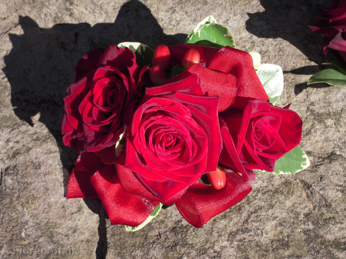 BF0421-Red Rose and Berry Corsage