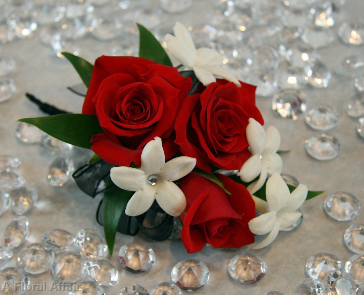 BF0473-Red Rose and White Stephanotis Corsage