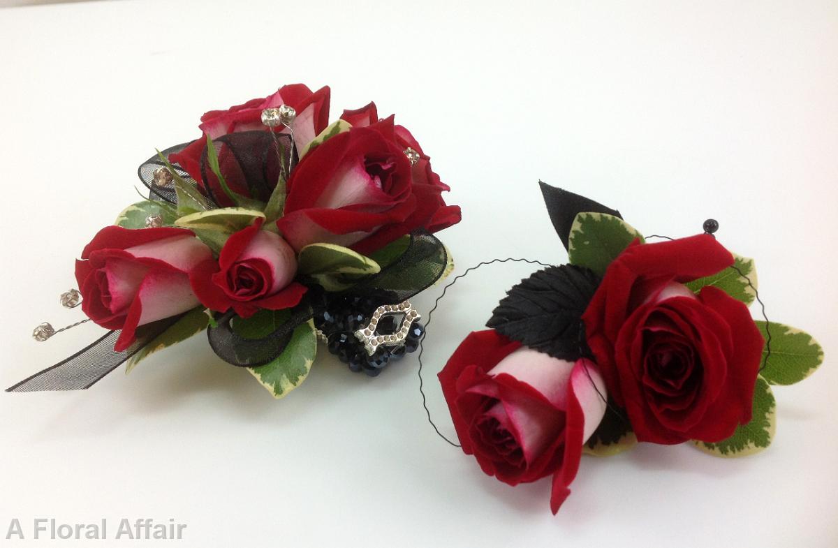 BF0624-Fire and Ice Rose Corsage and Boutonniere