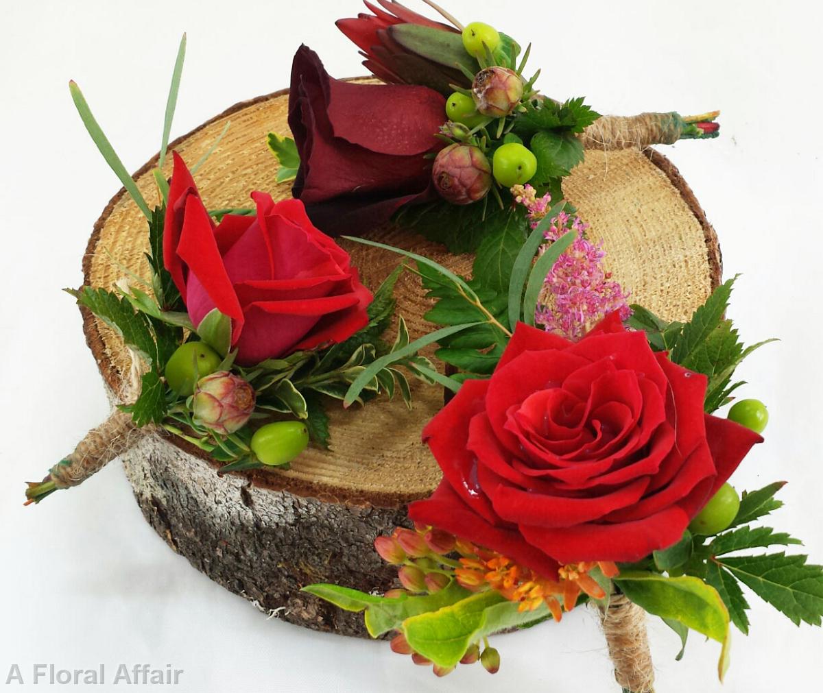 BF0665-Rustic Summer Red Rose Boutonnieres