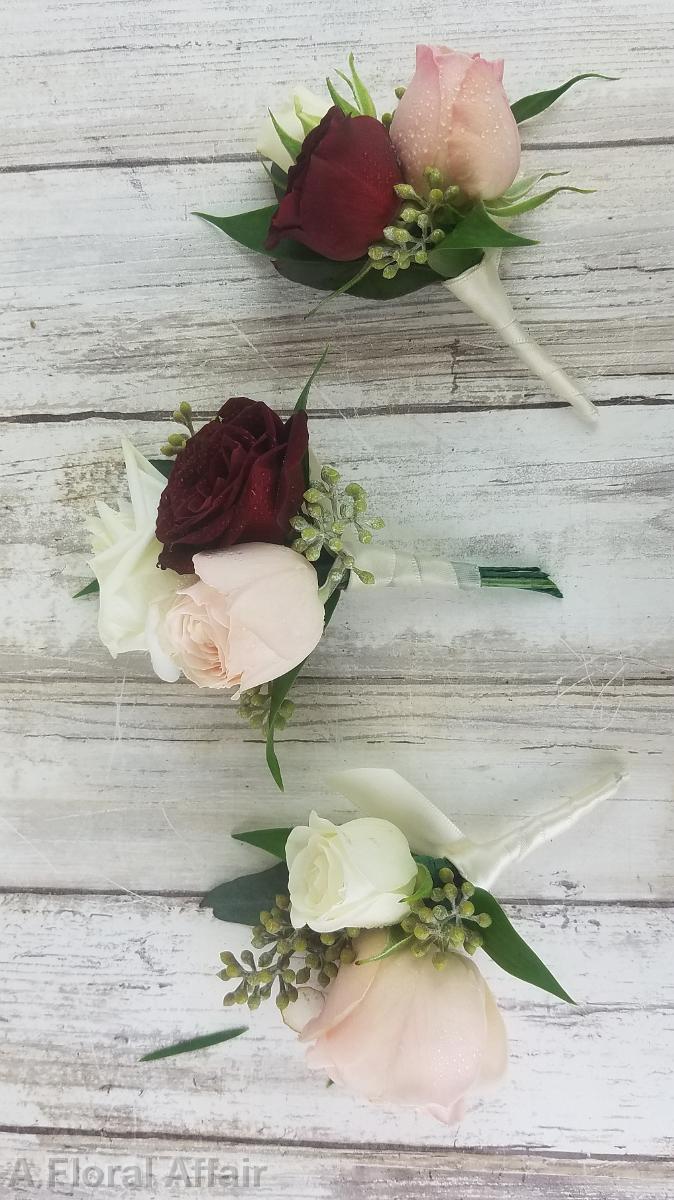 BF0783-Spray Rose and Seeded Eucalyptus Boutonniere's