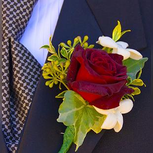 BF0087-Red Rose, Stephanotis and Ivy Boutonniere